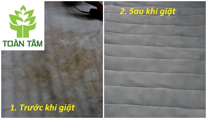 Hình 2: Hình ảnh trước và sau khi giặt nệm